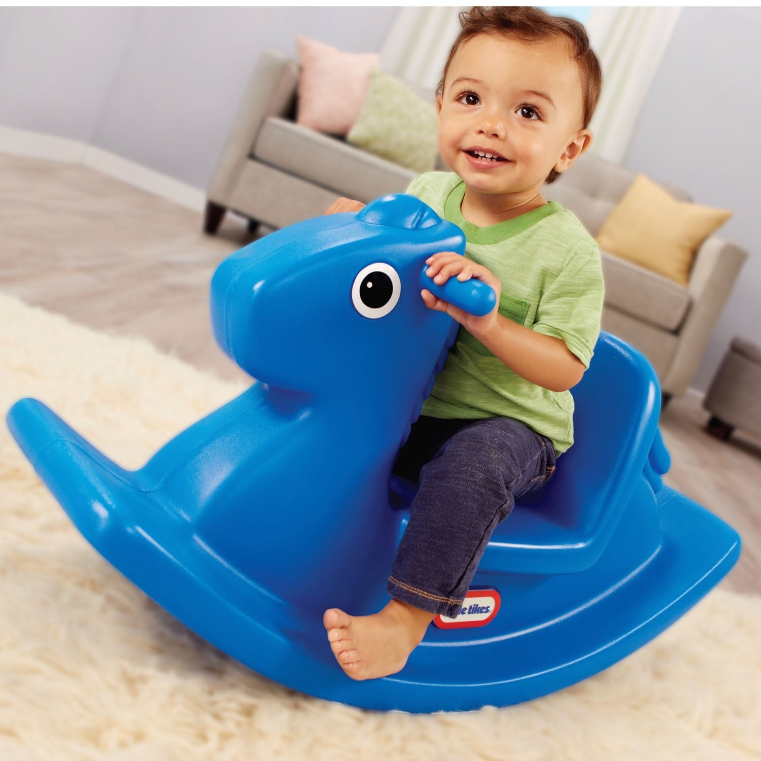 Rocking Horse - Primary Blue - Compact Toddler Rocker for Indoor and Outdoor Play