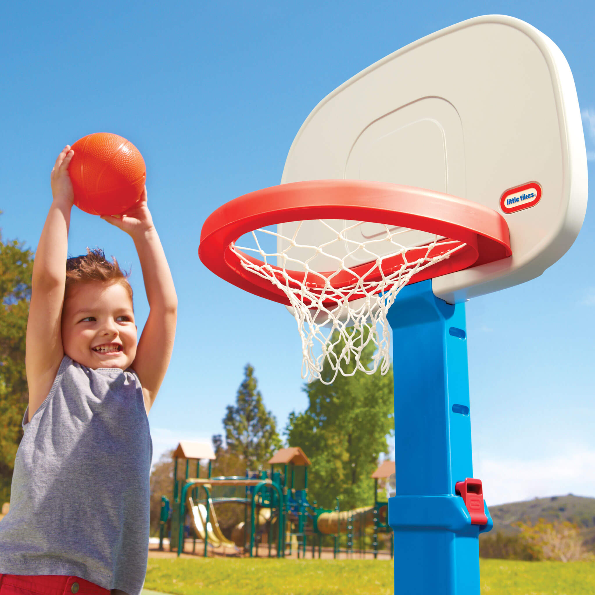 TotSports Easy Score Basketball Set - Adjustable Toddler Hoop with Oversized Rim