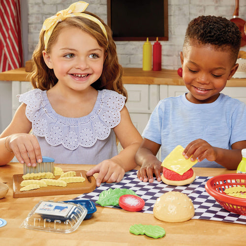Creative Chefs Cheeseburger and Fries Kit - Pretend Cooking Kit with Reusable Burger and Fries Mix