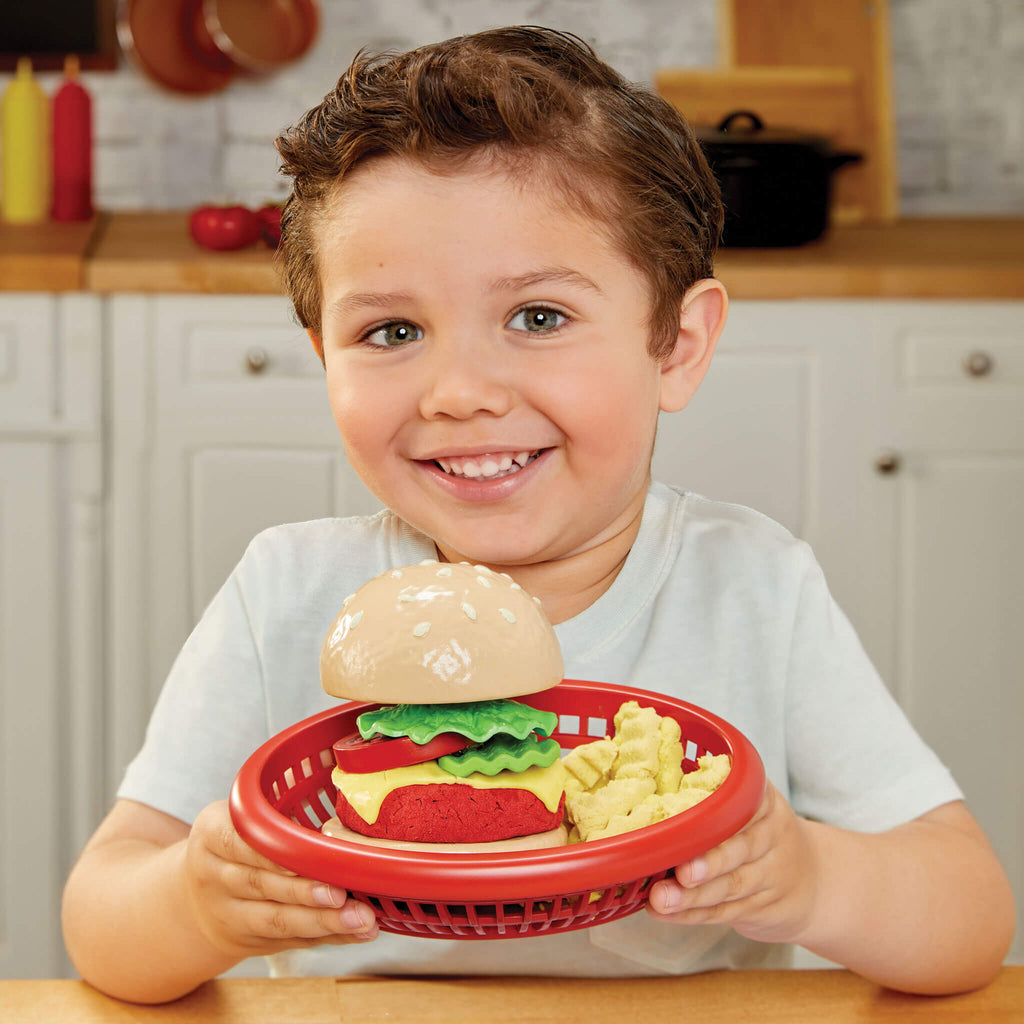 Creative Chefs Cheeseburger and Fries Kit - Pretend Cooking Kit with Reusable Burger and Fries Mix