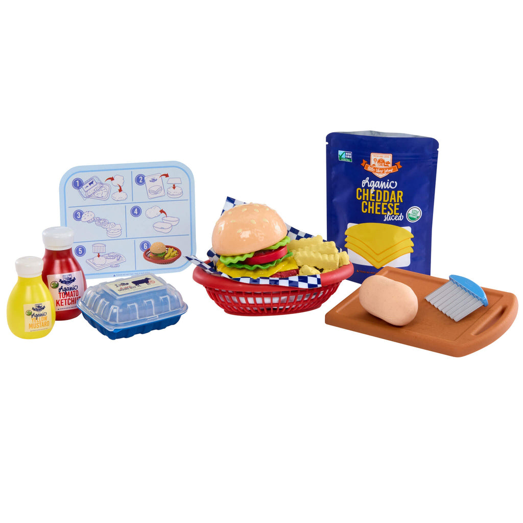 Creative Chefs Cheeseburger and Fries Kit - Pretend Cooking Kit with Reusable Burger and Fries Mix