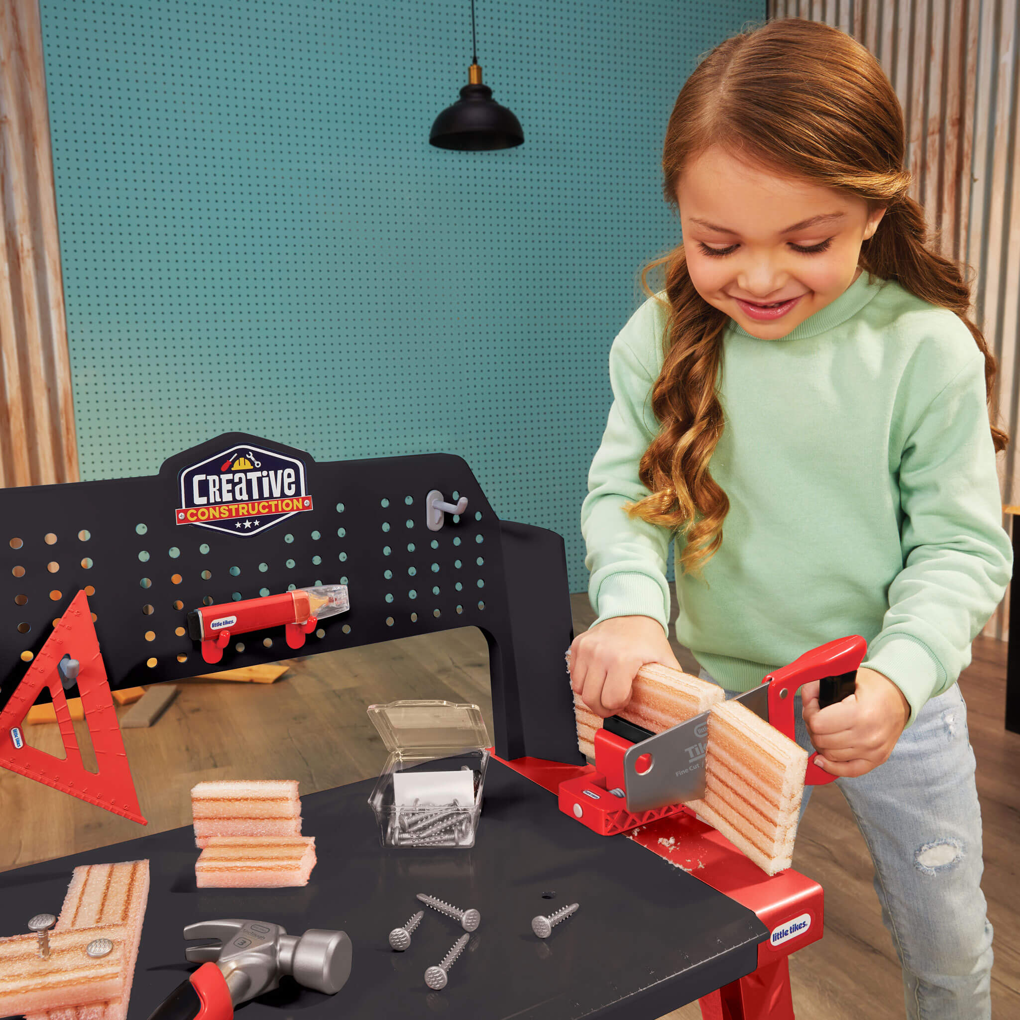 Creative Construction Workbench - Realistic Kids Workbench with Tools and Storage