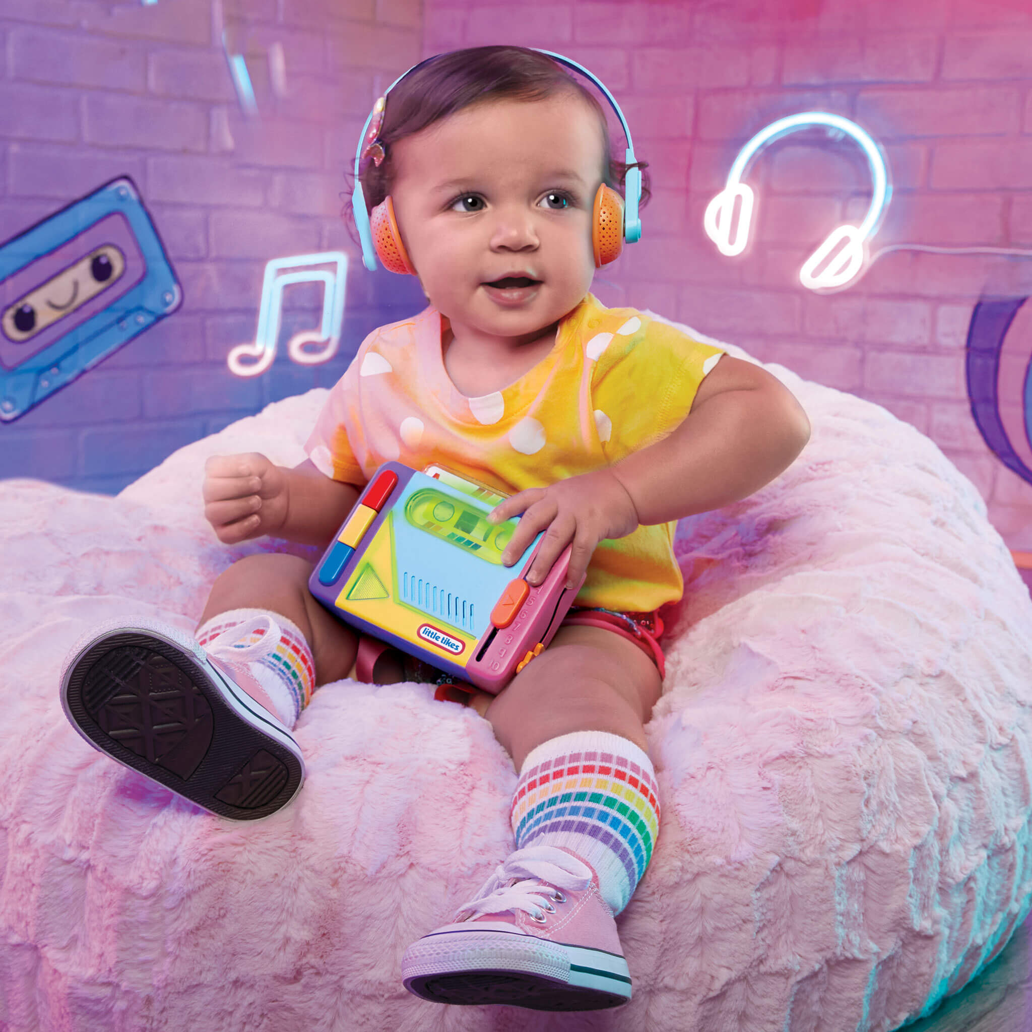 Old School Rainbow Remix Music Player - Cassette-Style Light-Up Music Toy